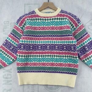 vintage MEISTER KNIT‎ WOOL FAIR ISLE SKI Geometric SWEATER Fits XS Cottagecore